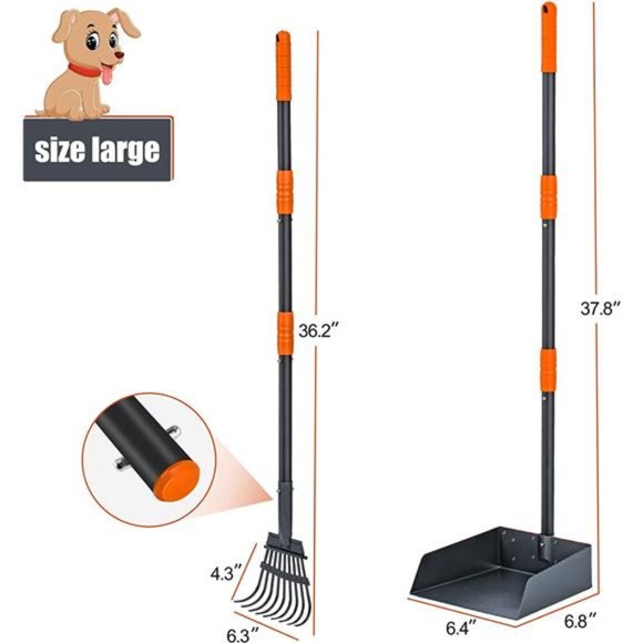 Pooper Scooper for Dog, Metal Poop Scooper Tray and Rake Set with Long Handle - Picture 1 of 7